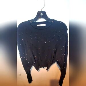 ZARA - Size M Womens Black Croped Sweater With Studds